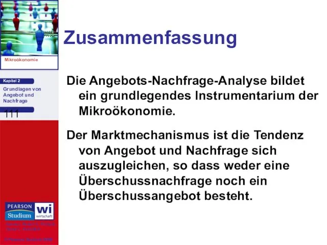 Zusammenfassung Die Angebots-Nachfrage-Analyse bildet ein grundlegendes Instrumentarium der Mikroökonomie. Der Marktmechanismus