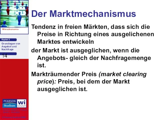 Der Marktmechanismus Tendenz in freien Märkten, dass sich die Preise in