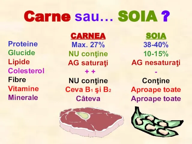 Carne sau… SOIA ? Proteine Glucide Lipide Colesterol Fibre Vitamine Minerale