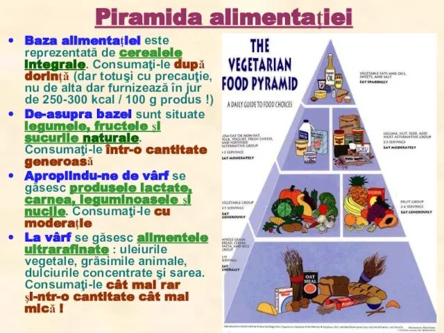 Piramida alimentaţiei Baza alimentaţiei este reprezentată de cerealele integrale. Consumaţi-le după