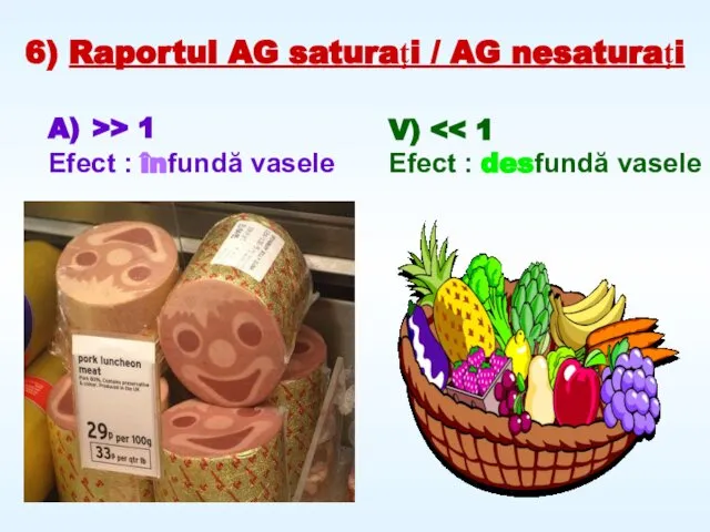 6) Raportul AG saturaţi / AG nesaturaţi A) >> 1 Efect