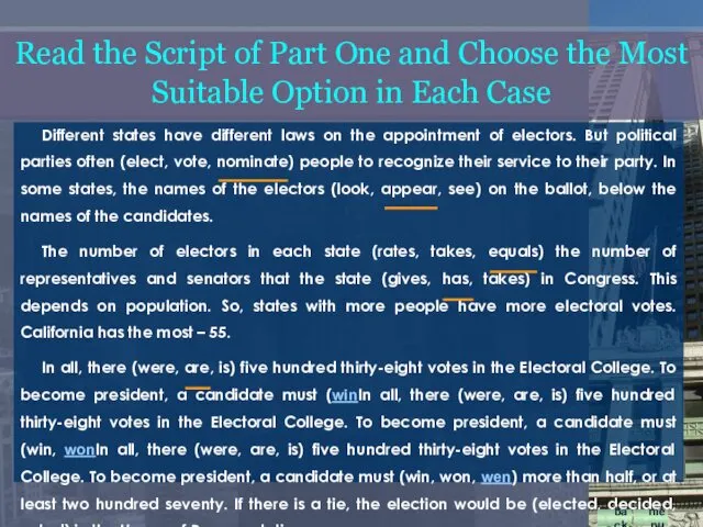 Read the Script of Part One and Choose the Most Suitable