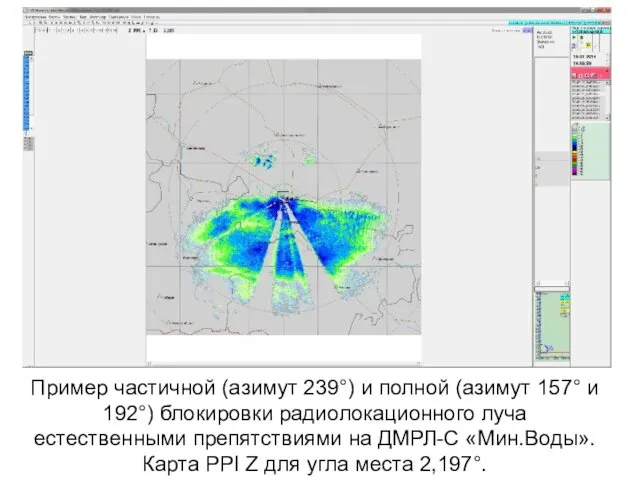 Пример частичной (азимут 239°) и полной (азимут 157° и 192°) блокировки