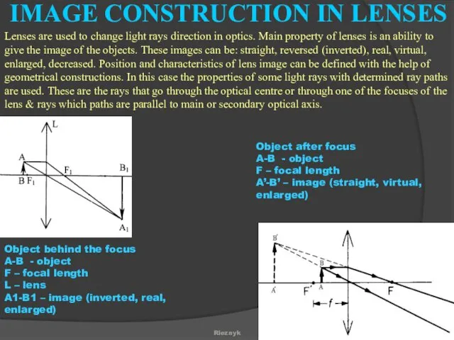 Lenses are used to change light rays direction in optics. Main