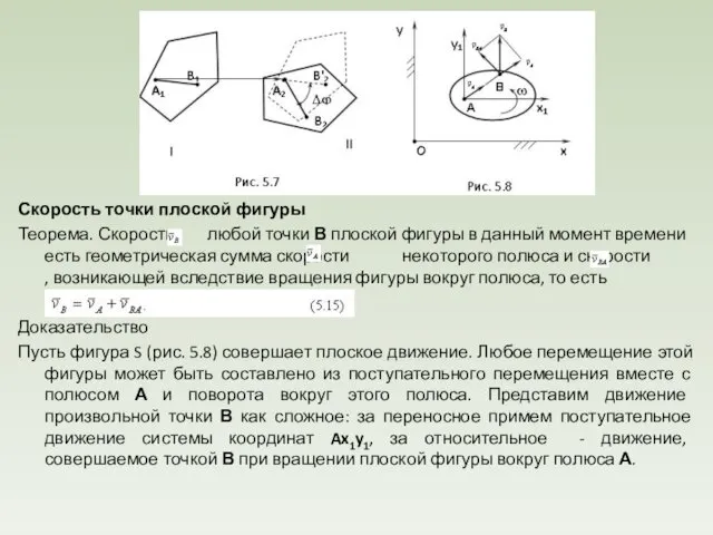 Скорость точки плоской фигуры Теорема. Скорость любой точки В плоской фигуры