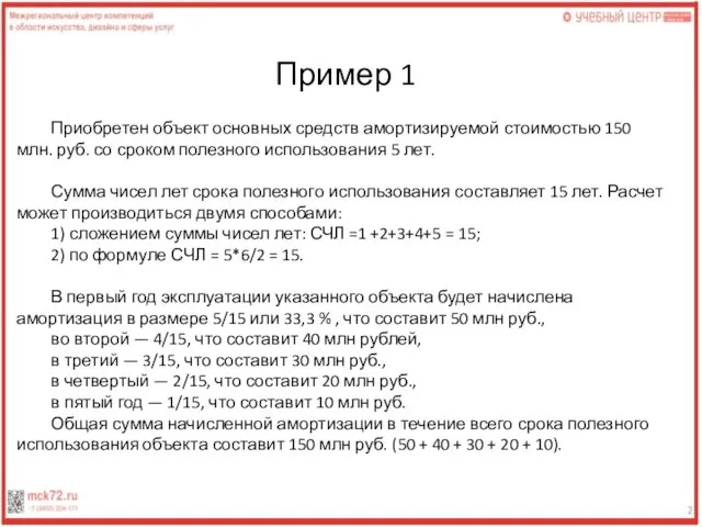 Приобретен объект основных средств амортизи­руемой стоимостью 150 млн. руб. со сроком