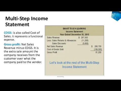 Multi-Step Income Statement COGS: is also called Cost of Sales. It