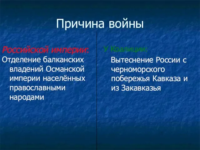 Причина войны Российской империи: Отделение балканских владений Османской империи населённых православными