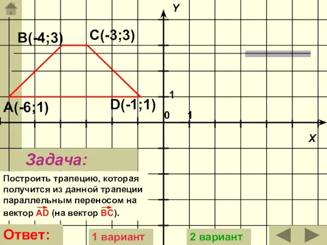 Задача: Построить трапецию, которая получится из данной трапеции параллельным переносом на