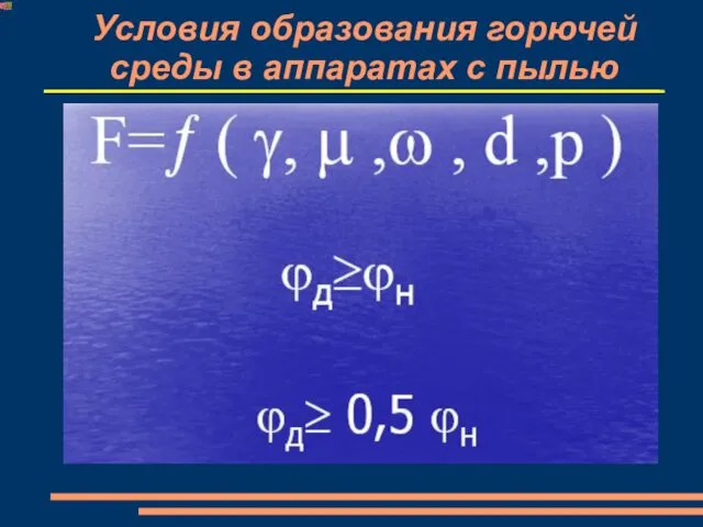 Условия образования горючей среды в аппаратах с пылью