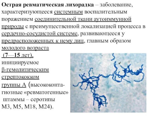 Острая ревматическая лихорадка – заболевание, характеризующееся системным воспалительным поражением соединительной ткани