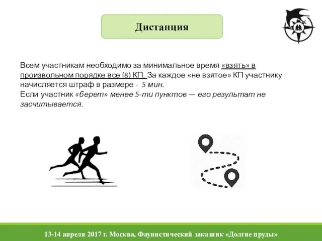 Дистанция Всем участникам необходимо за минимальное время «взять» в произвольном порядке