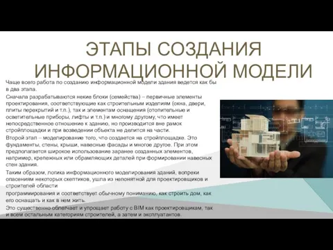 ЭТАПЫ СОЗДАНИЯ ИНФОРМАЦИОННОЙ МОДЕЛИ Чаще всего работа по созданию информационной модели