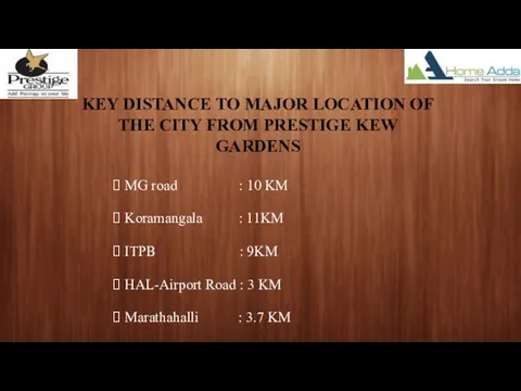 KEY DISTANCE TO MAJOR LOCATION OF THE CITY FROM PRESTIGE KEW