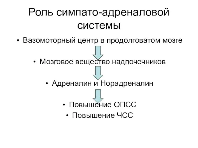 Роль симпато-адреналовой системы Вазомоторный центр в продолговатом мозге Мозговое вещество надпочечников