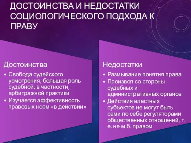 ДОСТОИНСТВА И НЕДОСТАТКИ СОЦИОЛОГИЧЕСКОГО ПОДХОДА К ПРАВУ