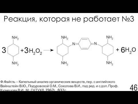 Реакция, которая не работает №3 Ф.Файгль – Капельный анализ органических веществ,