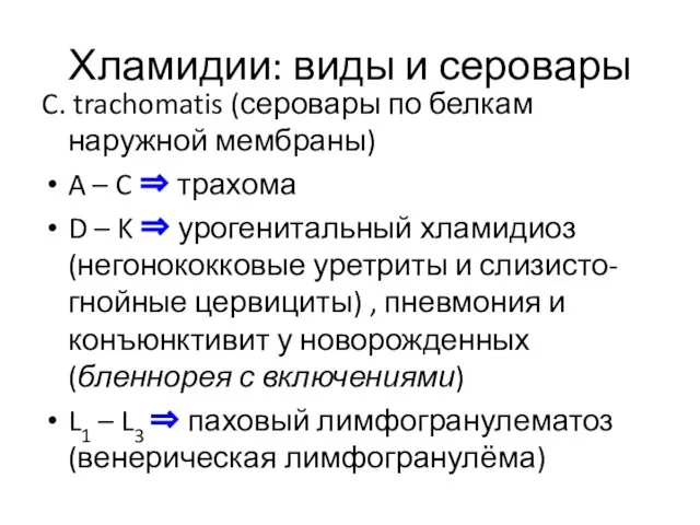 Хламидии: виды и серовары C. trachomatis (серовары по белкам наружной мембраны)