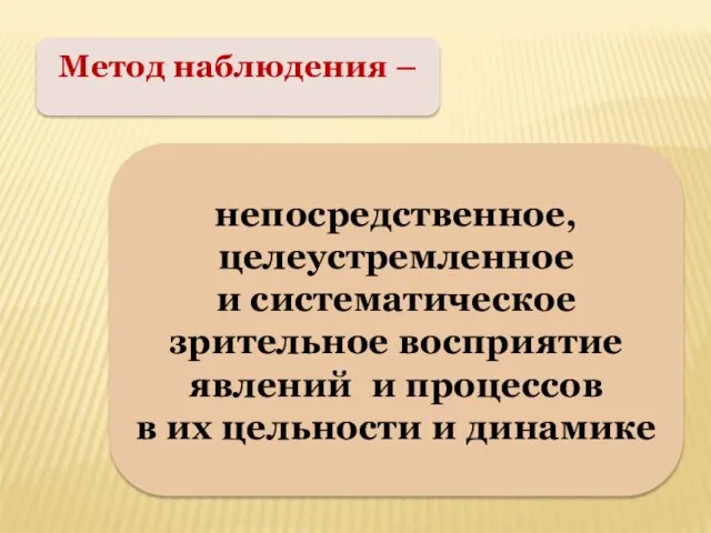 Метод наблюдения – непосредственное, целеустремленное и систематическое зрительное восприятие явлений и