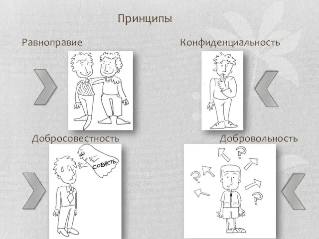 Принципы Равноправие Конфиденциальность Добросовестность Добровольность