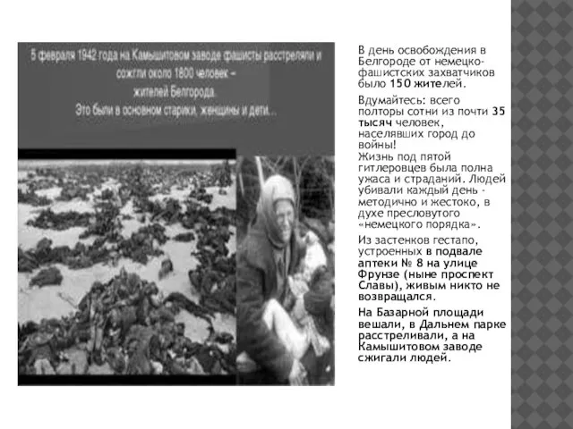 В день освобождения в Белгороде от немецко-фашистских захватчиков было 150 жителей.