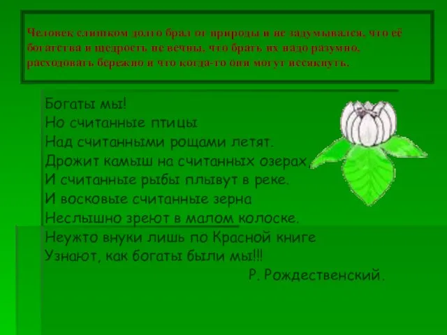 Человек слишком долго брал от природы и не задумывался, что её