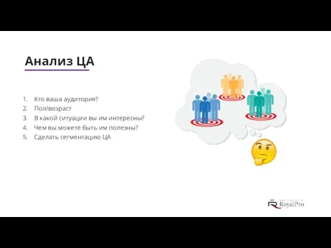 Анализ ЦА Кто ваша аудитория? Пол/возраст В какой ситуации вы им