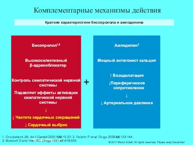 Комплементарные механизмы действия + Амлодипин3 Мощный антагонист кальция ↑ Вазодилатация ↓Периферическое