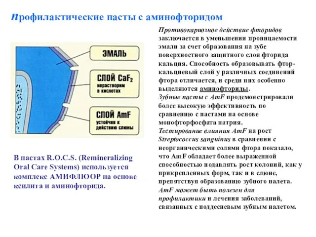 профилактические пасты с аминофторидом В пастах R.O.C.S. (Remineralizing Oral Care Systems)