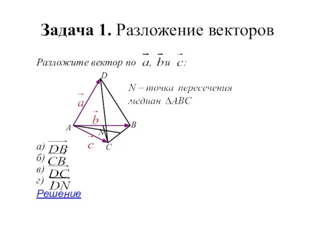 Задача 1. Разложение векторов Разложите вектор по , и : а)