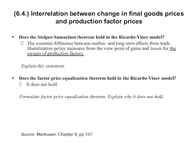 Does the Stolper-Samuelson theorem hold in the Ricardo-Viner model? The essential