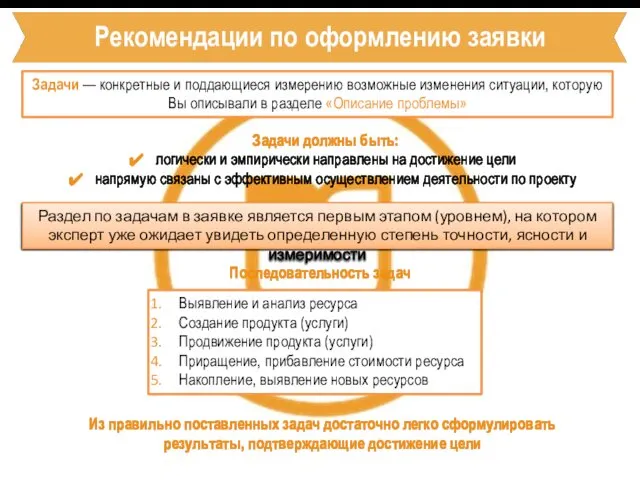 Рекомендации по оформлению заявки Задачи — конкретные и поддающиеся измерению возможные