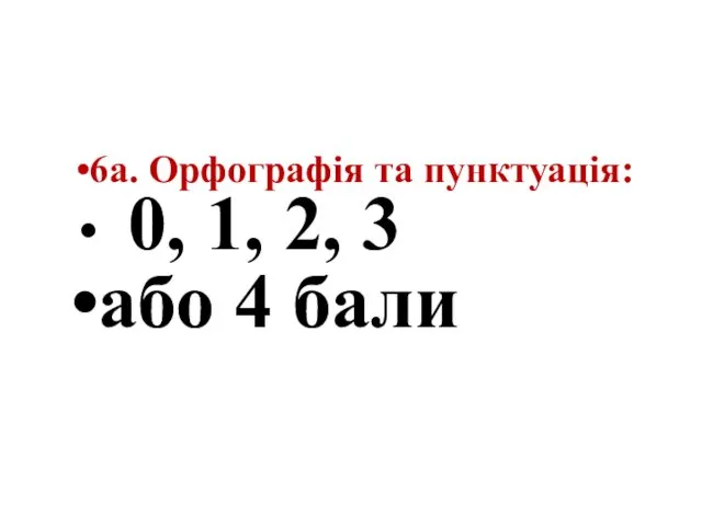 6а. Орфографія та пунктуація: 0, 1, 2, 3 або 4 бали