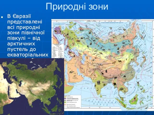 Природні зони В Євразії представлені всі природні зони північної півкулі –