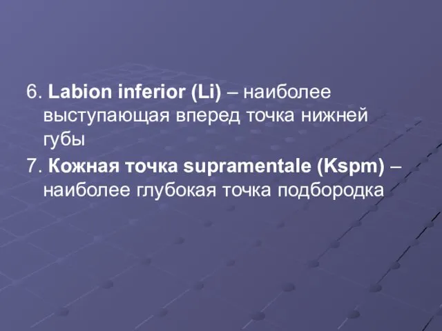 6. Labion inferior (Li) – наиболее выступающая вперед точка нижней губы