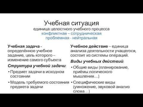 Учебная ситуация единица целостного учебного процесса конфликтная – сотрудническая проблемная -