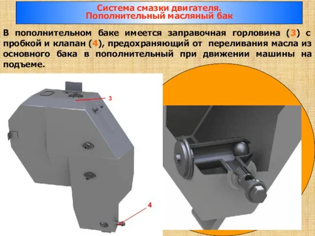 3 В пополнительном баке имеется заправочная горловина (3) с пробкой и