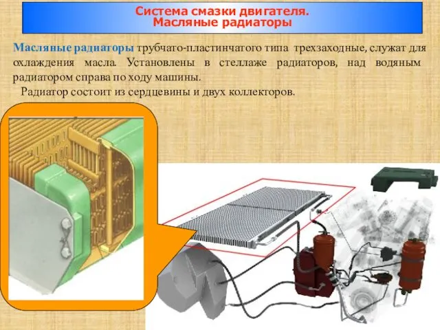 Масляные радиаторы трубчато-пластинчатого типа трехзаходные, служат для охлаждения масла. Установлены в