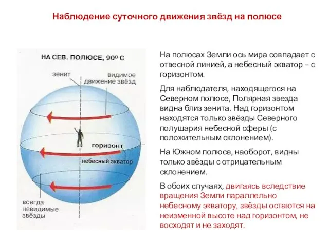 Наблюдение суточного движения звёзд на полюсе На полюсах Земли ось мира