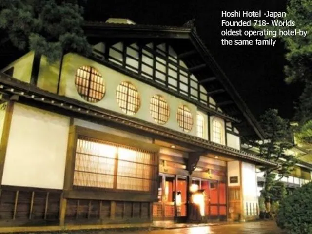 Hoshi Hotel -Japan Founded 718- Worlds oldest operating hotel-by the same family