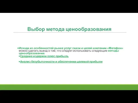 Исходя из особенностей рынка услуг связи и целей компании «Мегафон» можно