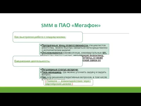 SMM в ПАО «Мегафон» Как выстроена работа с подрядчиками: Прозрачные зоны