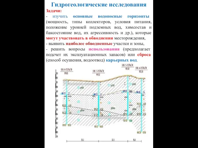 Гидрогеологические исследования Задачи: - изучить основные водоносные горизонты (мощность, типы коллекторов,