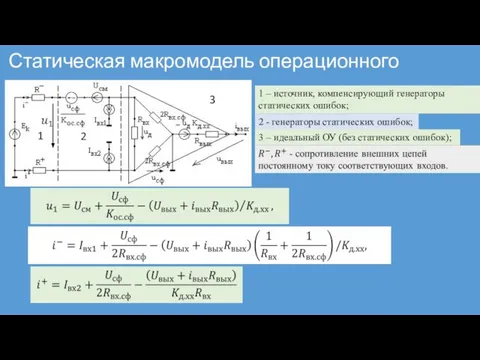 Статическая макромодель операционного усилителя 1 – источник, компенсирующий генераторы статических ошибок;