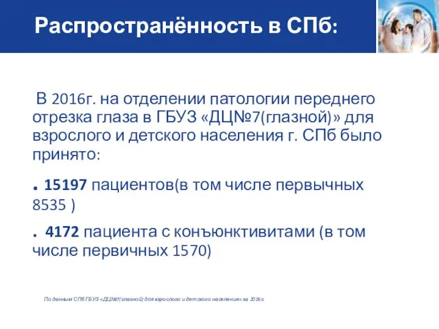 Распространённость в СПб: В 2016г. на отделении патологии переднего отрезка глаза