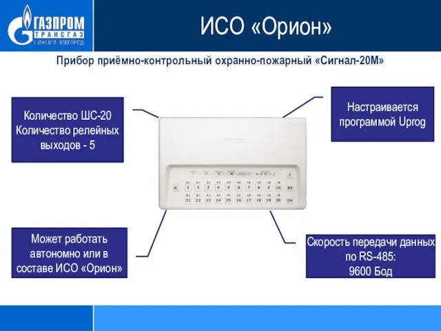 Прибор приёмно-контрольный охранно-пожарный «Сигнал-20М» Настраивается программой Uprog Количество ШС-20 Количество релейных