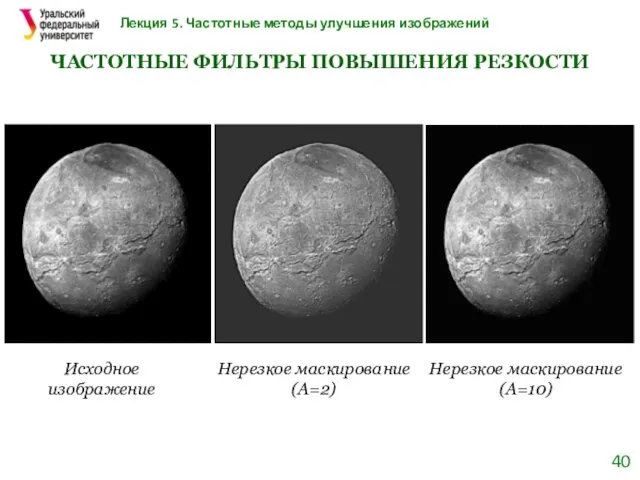 Лекция 5. Частотные методы улучшения изображений ЧАСТОТНЫЕ ФИЛЬТРЫ ПОВЫШЕНИЯ РЕЗКОСТИ Исходное