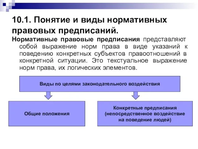 10.1. Понятие и виды нормативных правовых предписаний. Нормативные правовые предписания представляют