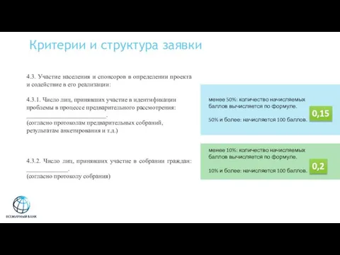 Критерии и структура заявки менее 50%: количество начисляемых баллов вычисляется по