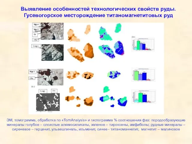 Выявление особенностей технологических свойств руды. Гусевогорское месторождение титаномагнетитовых руд ЭМ, томограмма,